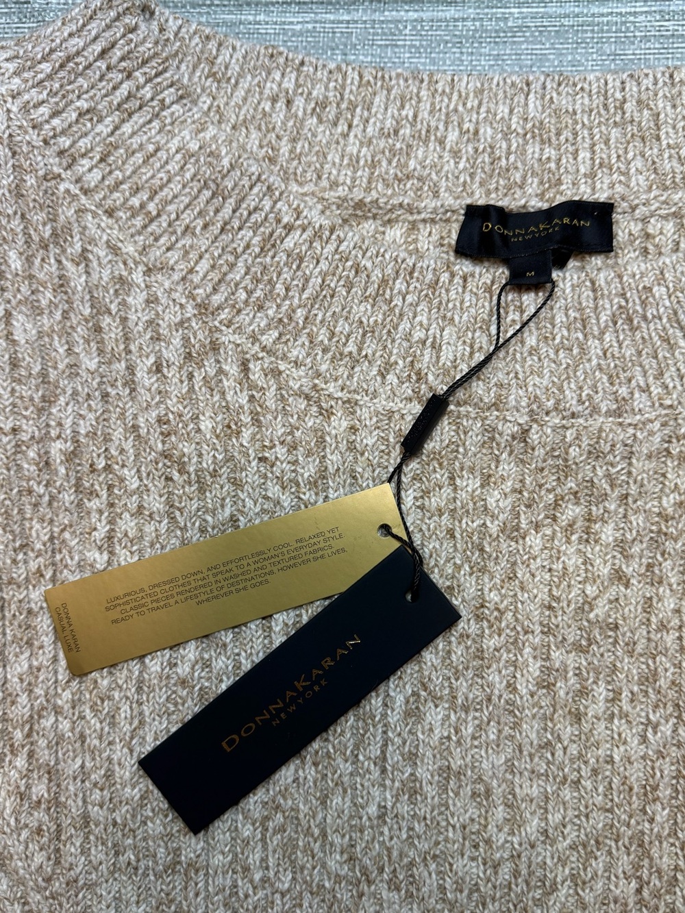Donna Karan Wide Ballet Neck Cropped Knit Sweater Oatmeal Size M - Picture 4 of 11